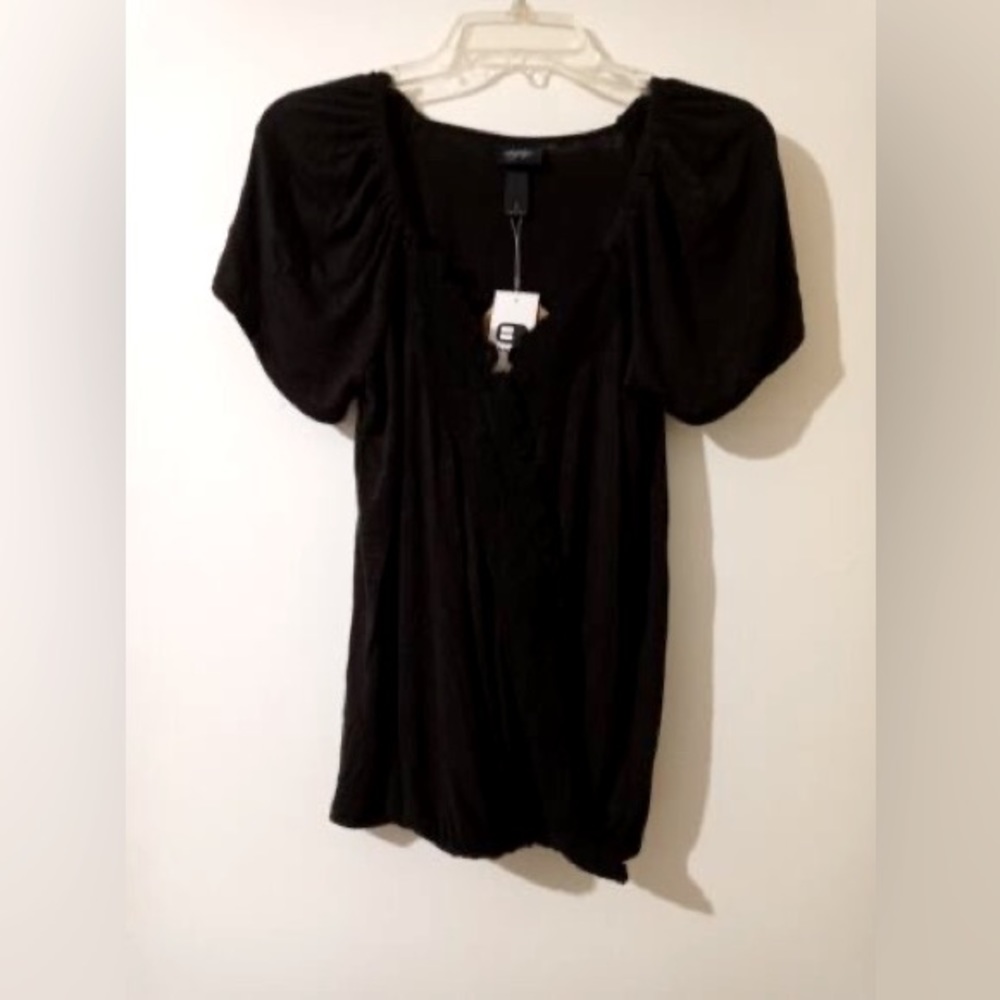 daytrip by Buckle Black Open Front Surplice Slub Knit Top S